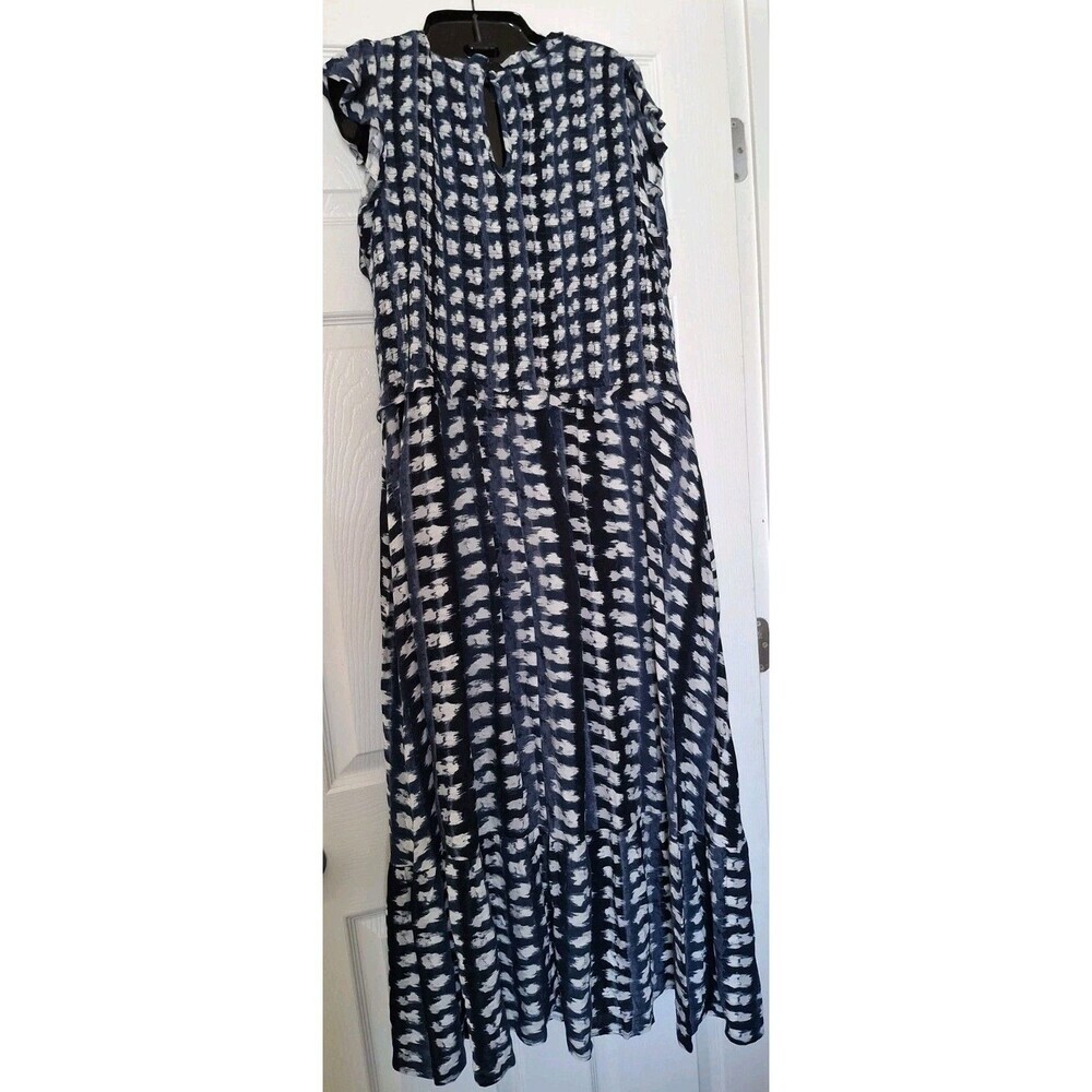 Time and Tru Tiered Maxi Dress XL 16/18 Navy Blue Smocked Cap Sleeve Cottagecore - Picture 2 of 7